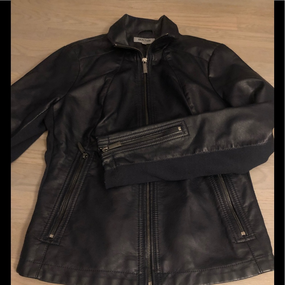 Kenneth Coke dark navy faux leather jacket